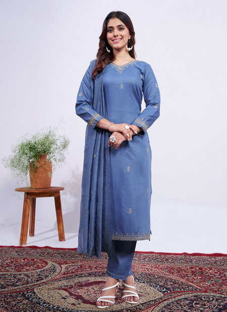 Blue Colour Rayon With Embroidery Work Kurti With Pant Dupatta Aaradhna 1167 Wholesale Online